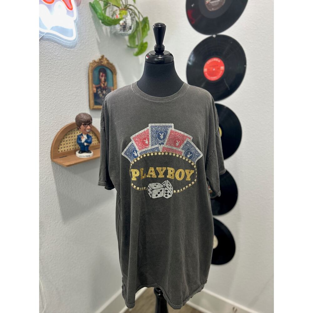 VINTAGE Playboy Poker Graphic Shirt - Black - Size XLL - Y2K Streetwear